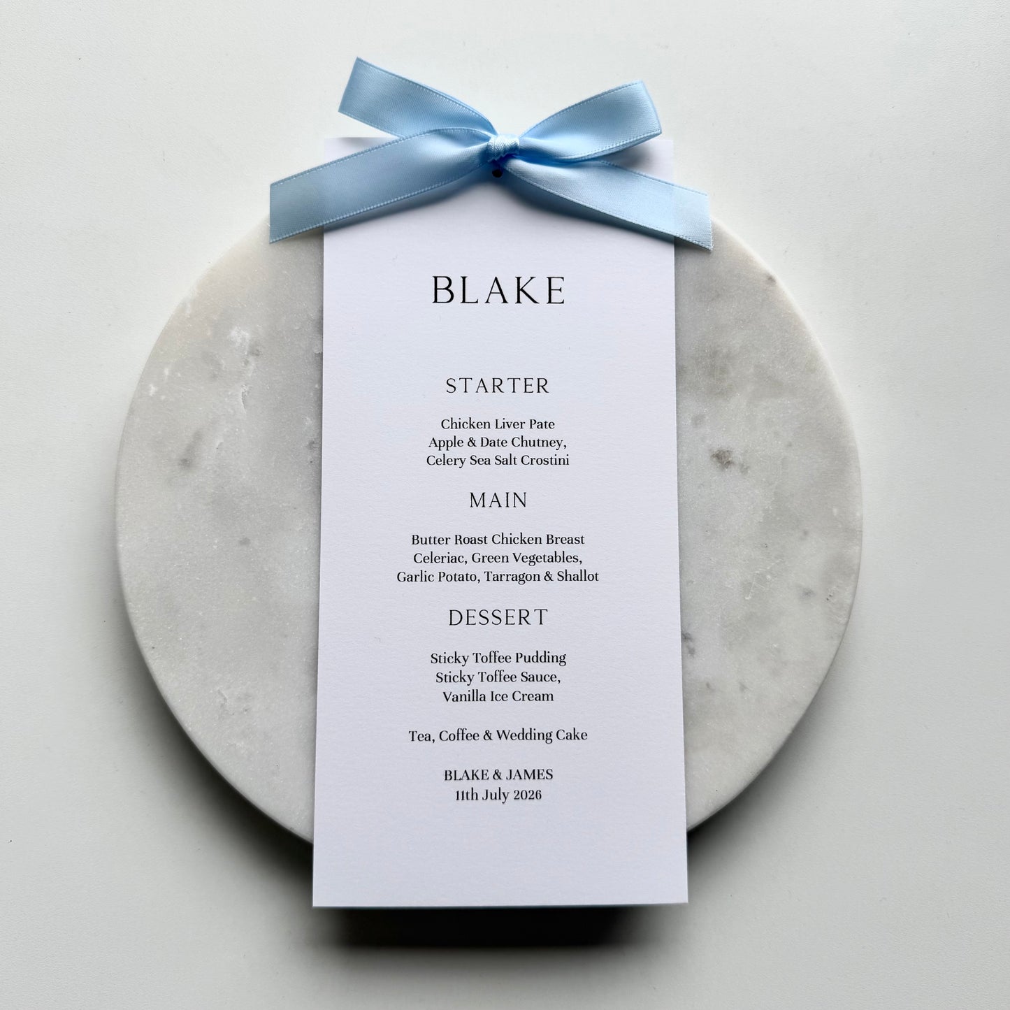 Blake Menu Place Card With Light Blue Bow