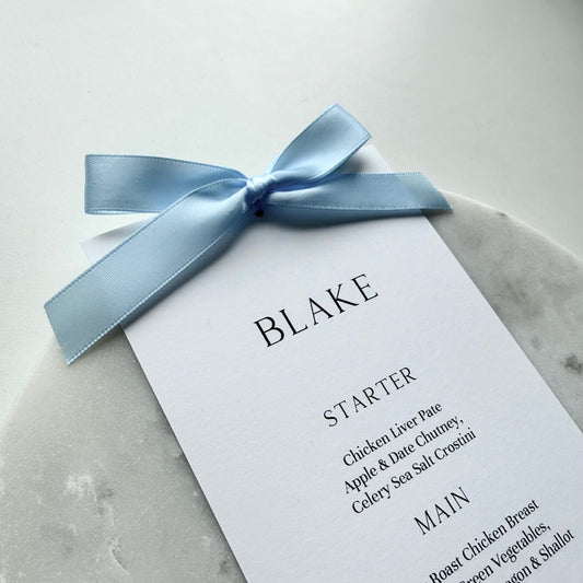 Blake Menu Place Card With Light Blue Bow
