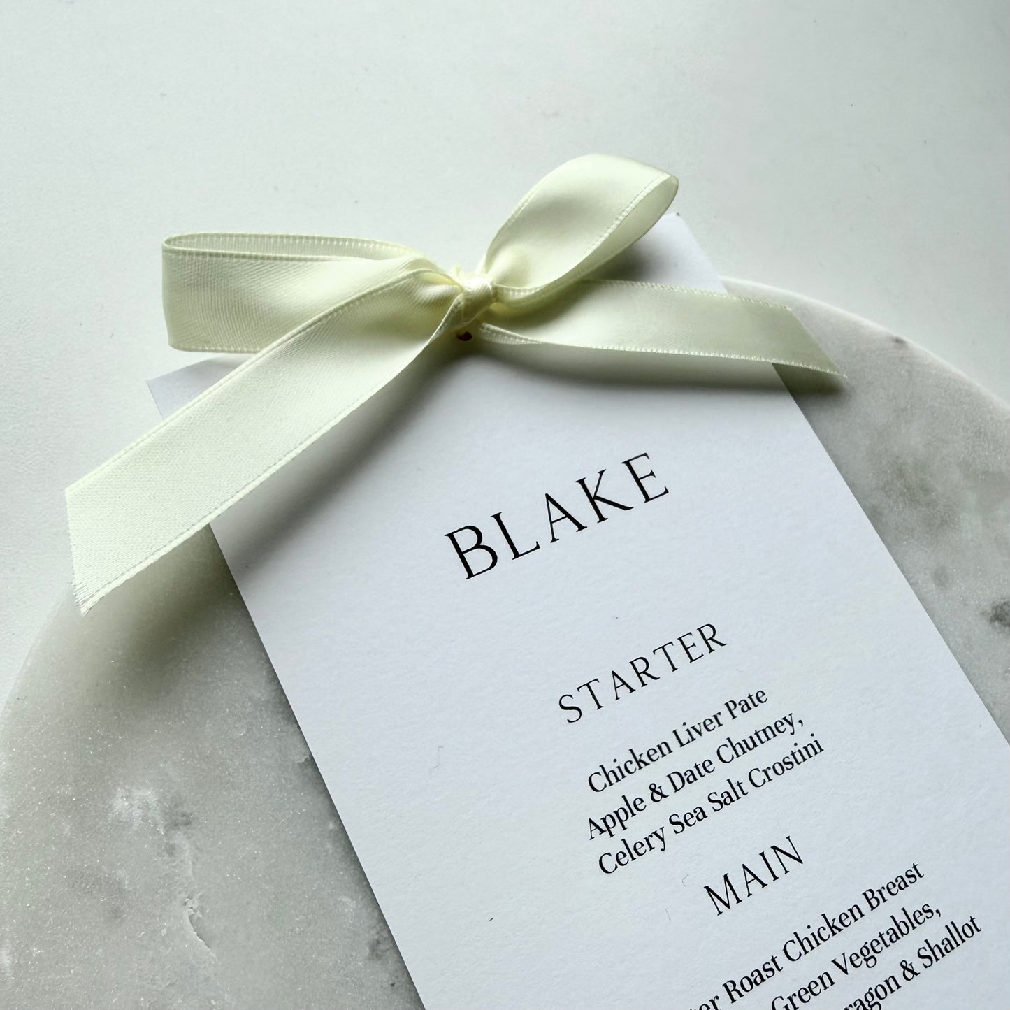 Blake Menu Place Card With Yellow Cream Bow