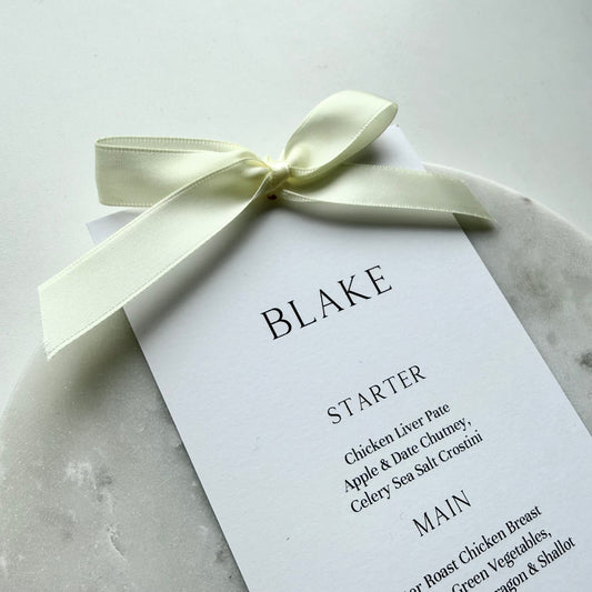Blake Menu Place Card With Yellow Cream Bow
