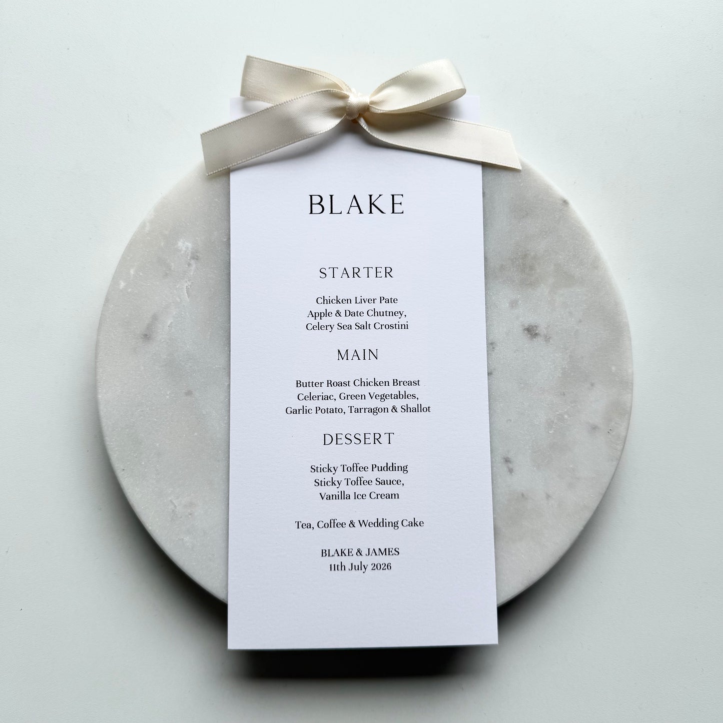 Blake Menu Place Card With Ivory Bow