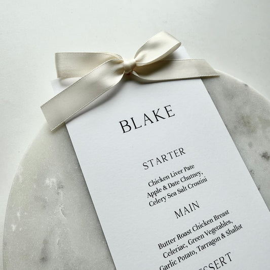 Blake Menu Place Card With Ivory Bow