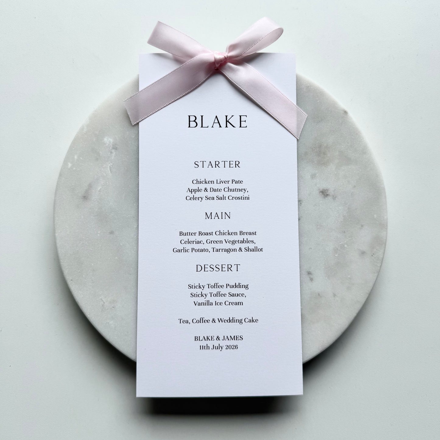 Blake Menu Place Card With Light Pink Bow