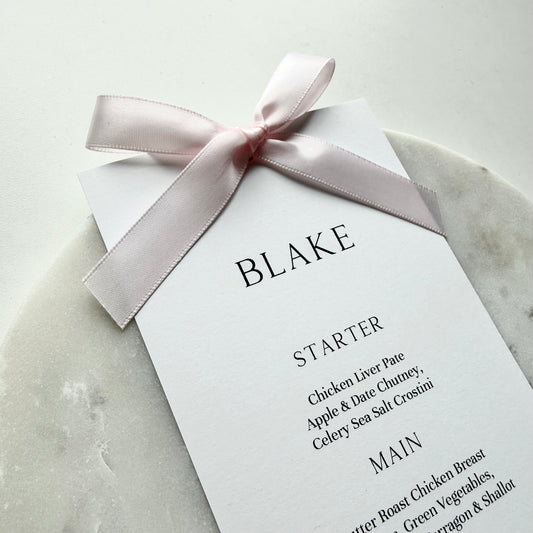 Blake Menu Place Card With Light Pink Bow
