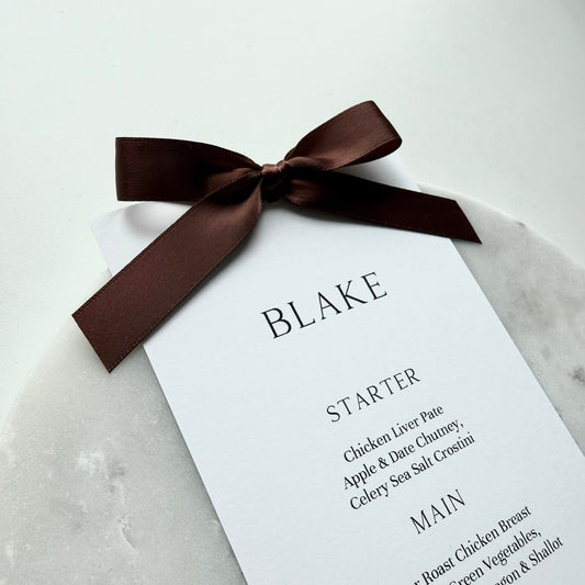 Blake Menu Place Card With Chocolate Brown Bow