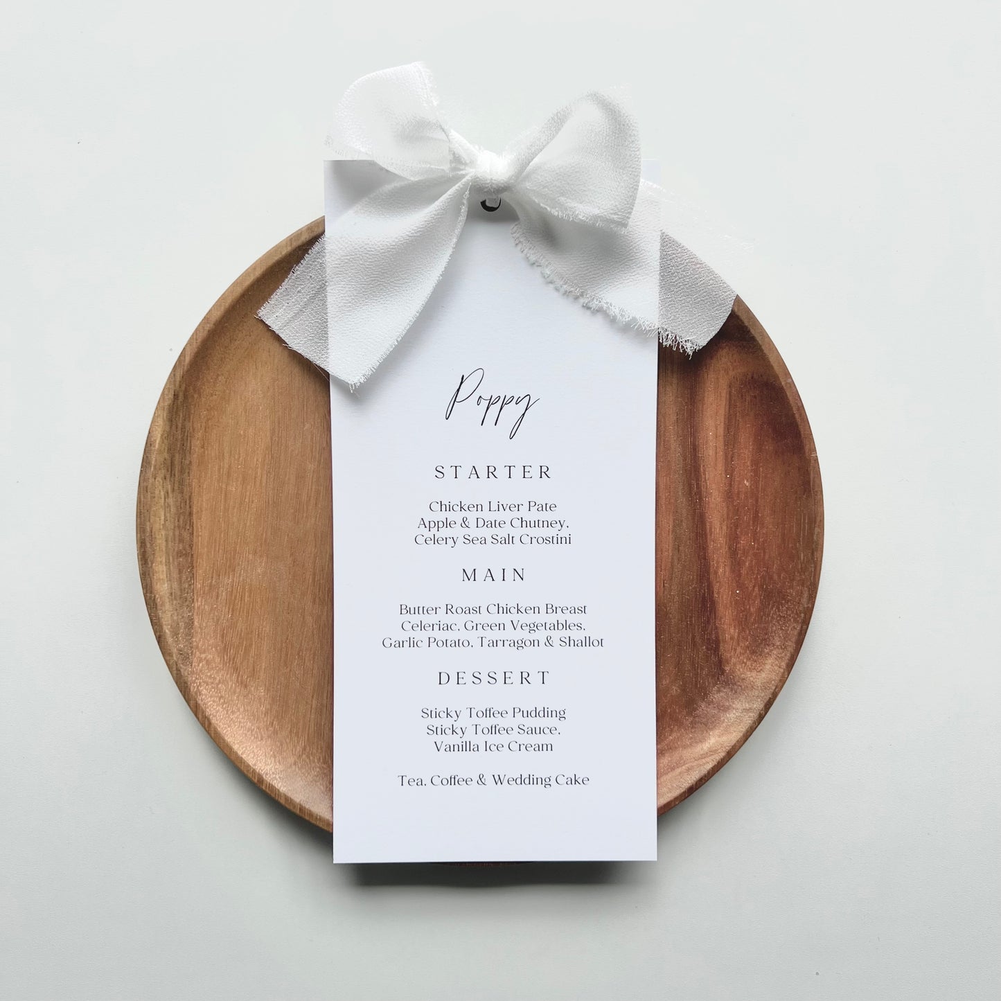 Poppy Menu Place Card With White Bow