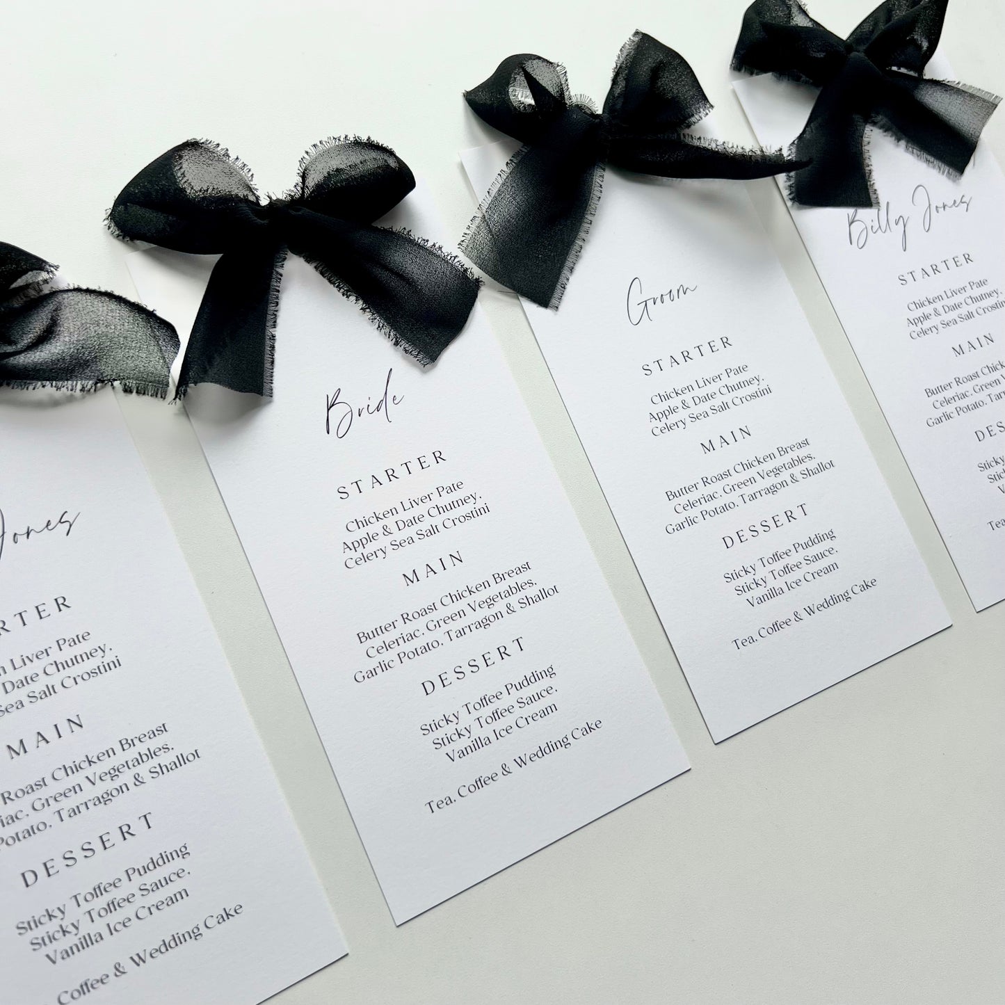 Poppy Menu Place Card With Black Bow