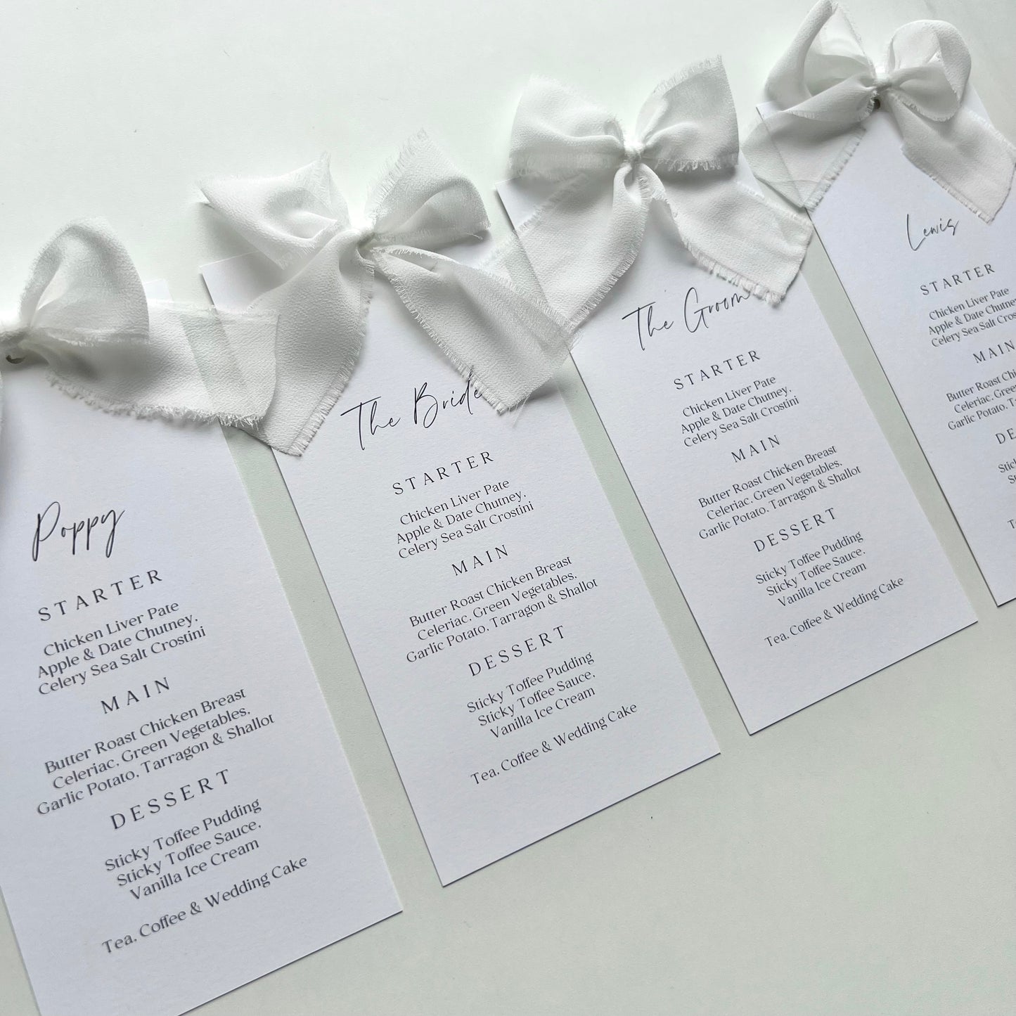 Poppy Menu Place Card With White Bow