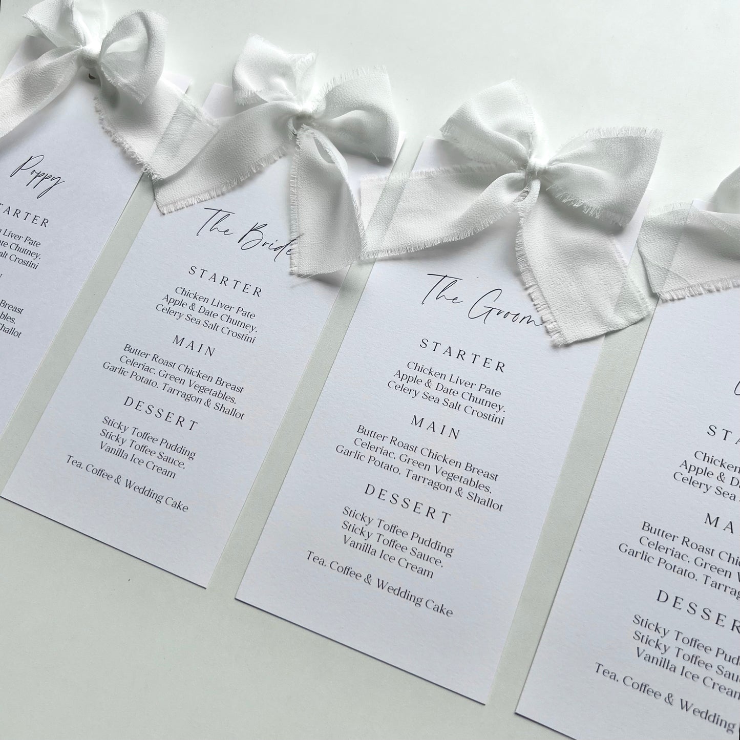 Poppy Menu Place Card With White Bow