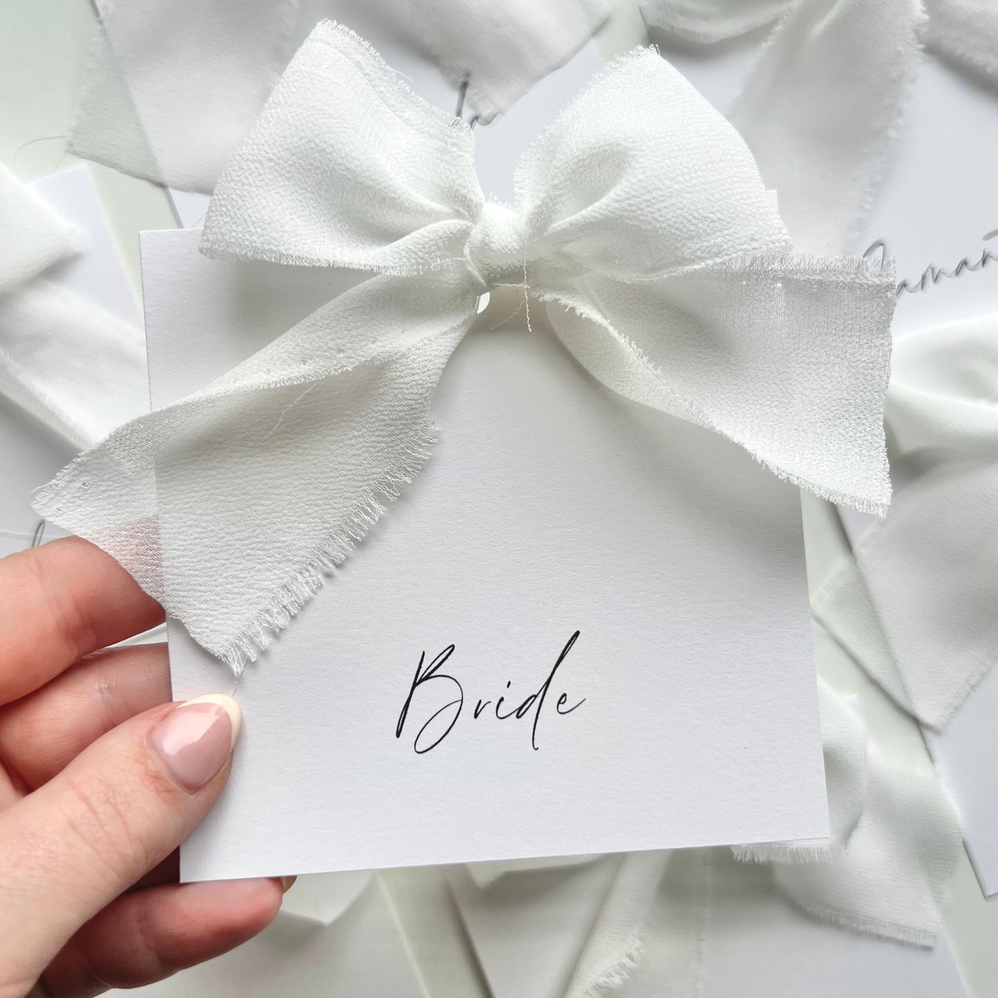 Square Poppy Place Card With White Bow