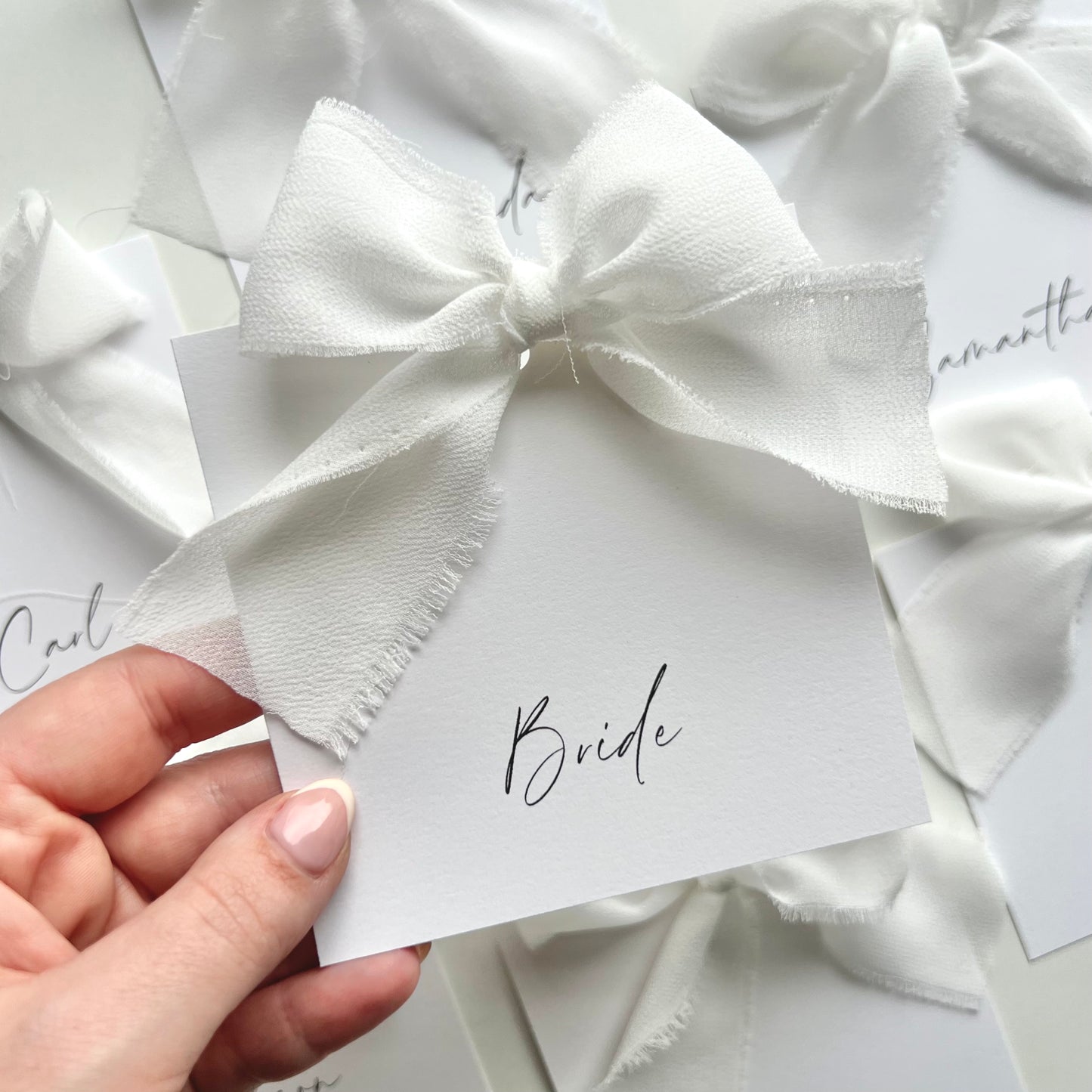 Square Poppy Place Card With White Bow