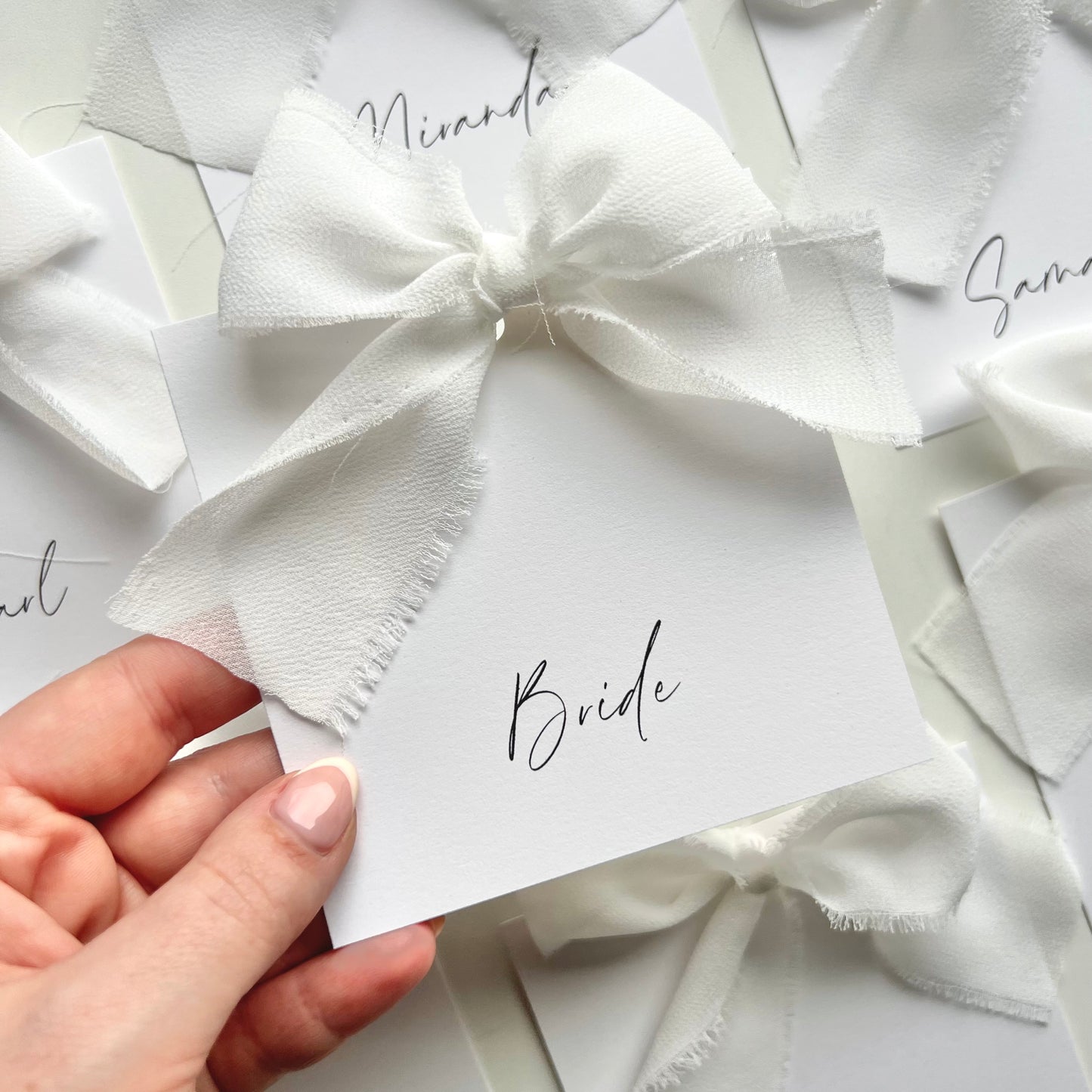 Square Poppy Place Card With White Bow