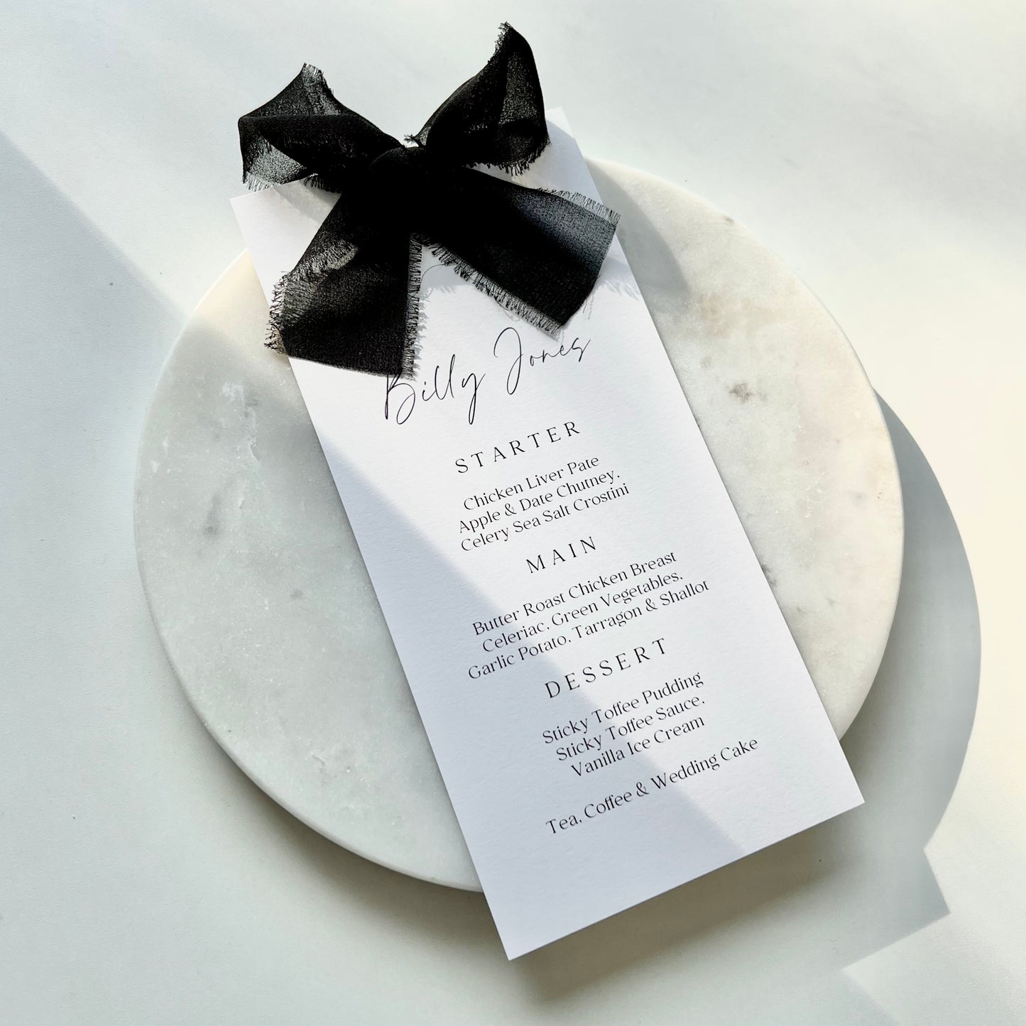 Poppy Menu Place Card With Black Bow