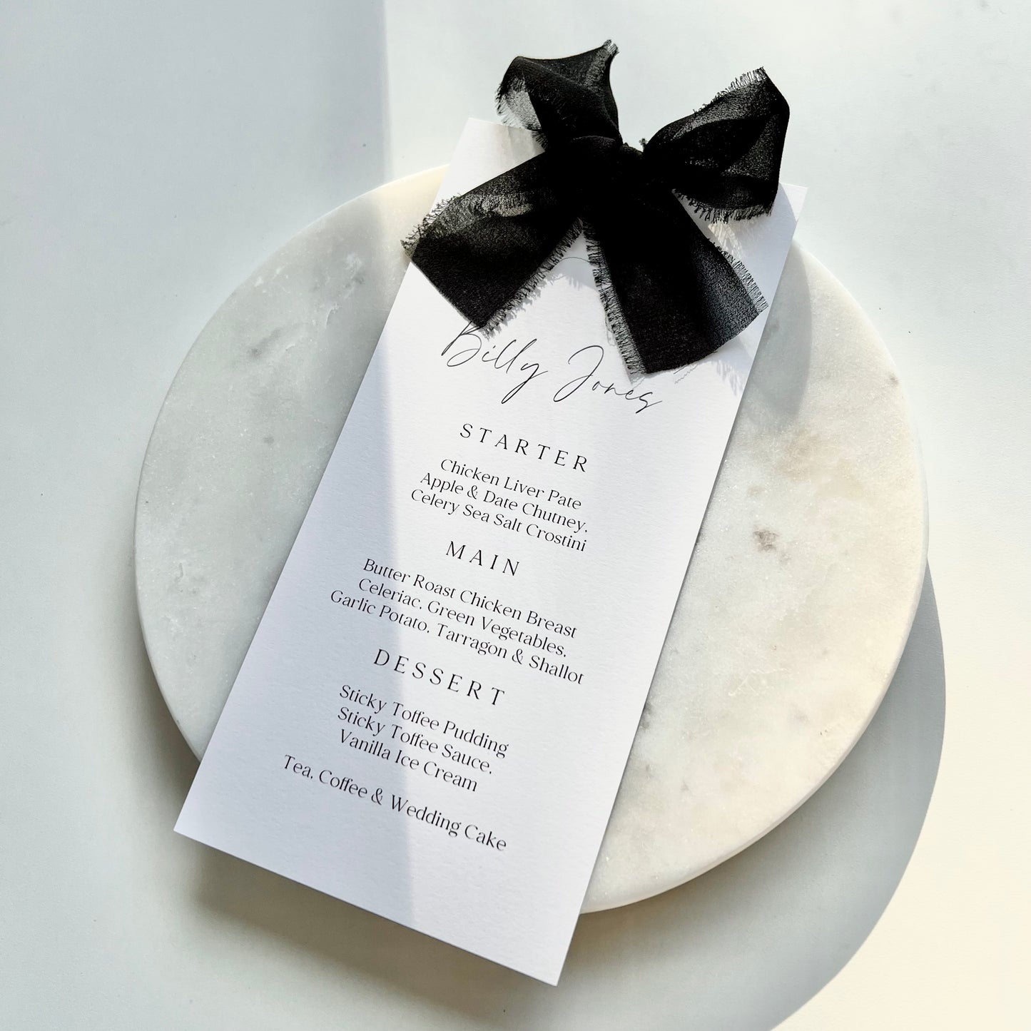 Poppy Menu Place Card With Black Bow