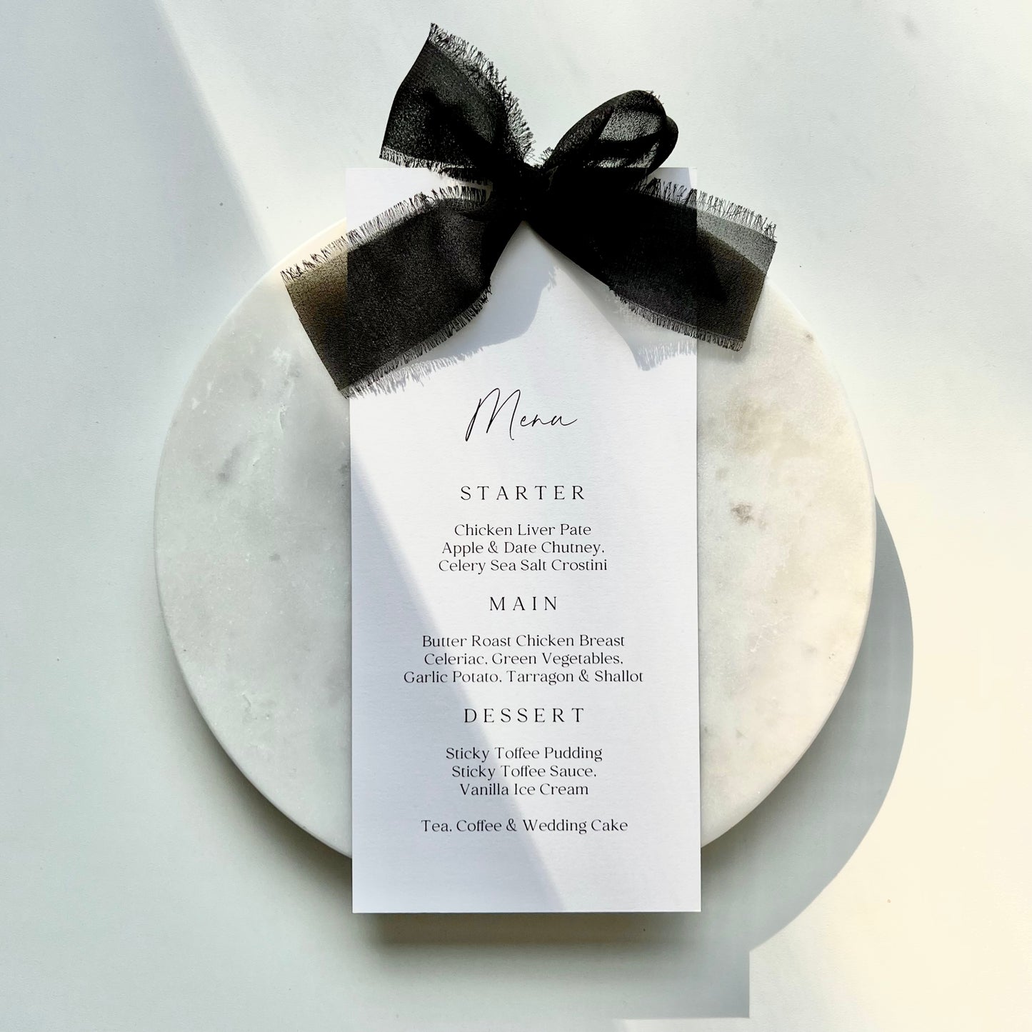 Poppy Menu Card With Black Bow