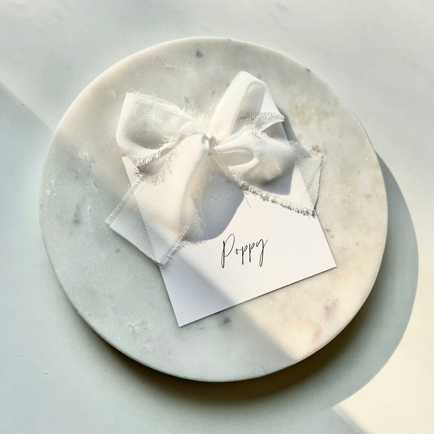 Square Poppy Place Card With White Bow