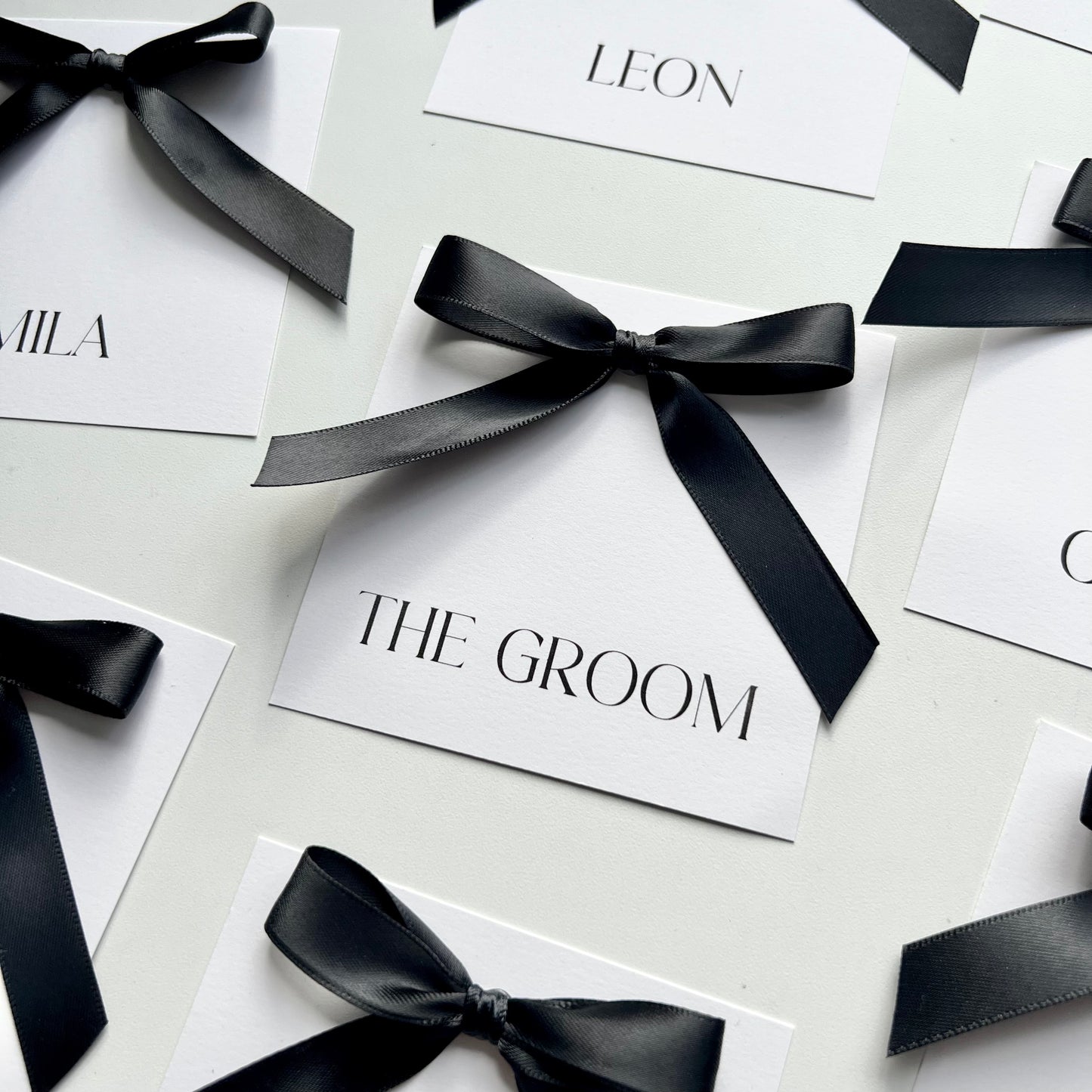 Square Ivy Place Card With Black Bow