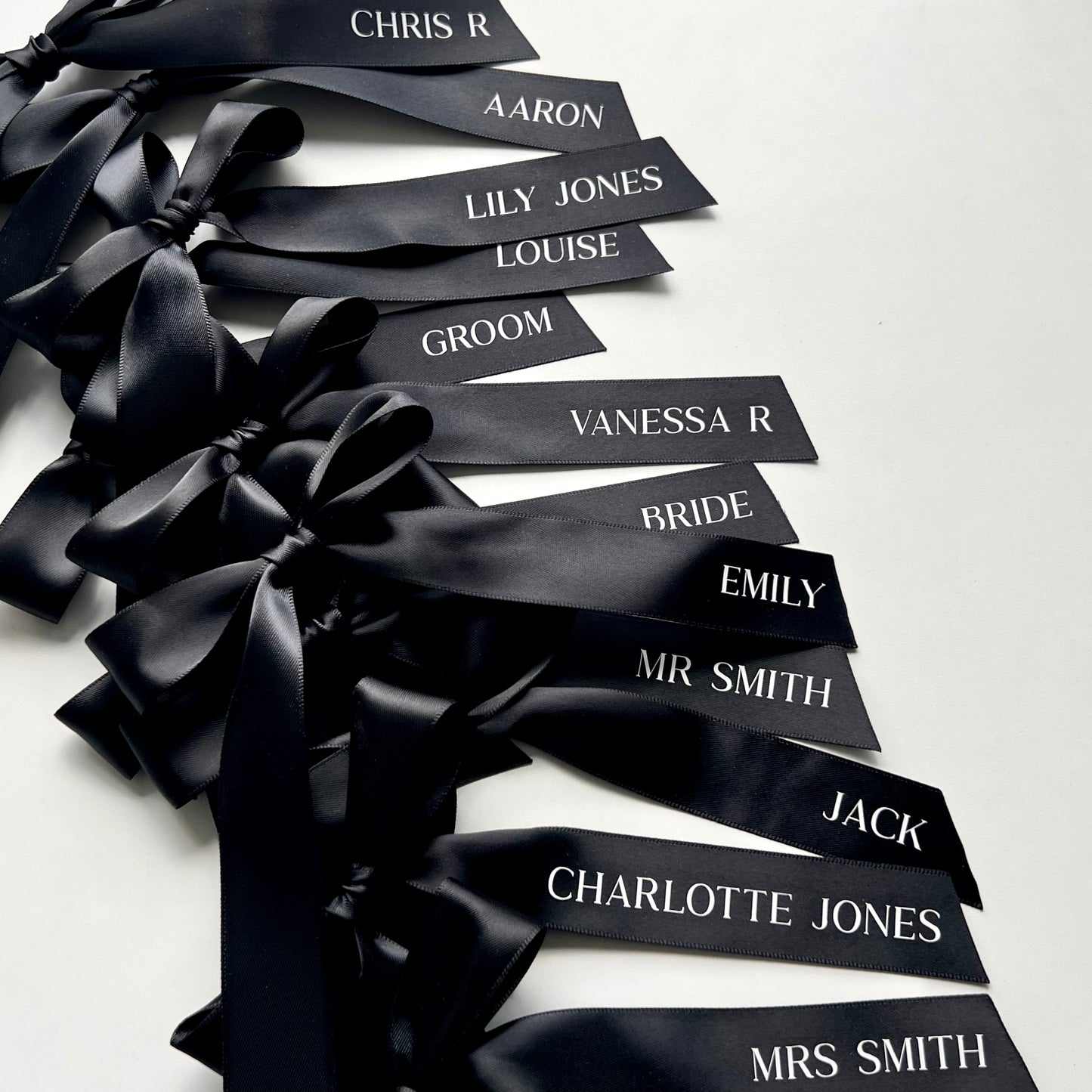 Pre Tied Black Satin Bow Place Names