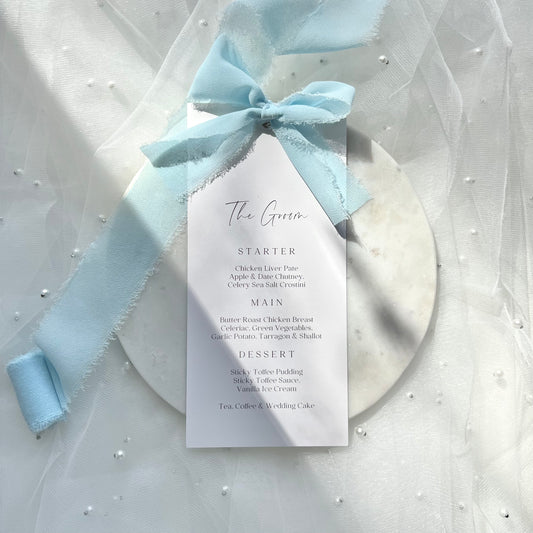 Poppy Menu Place Card With Blue Bow