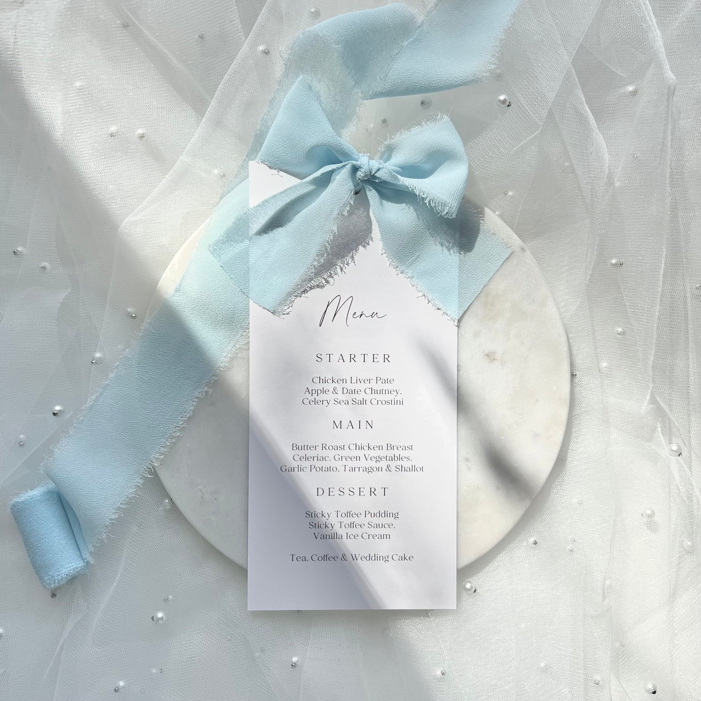 Poppy Menu Card With Blue Bow