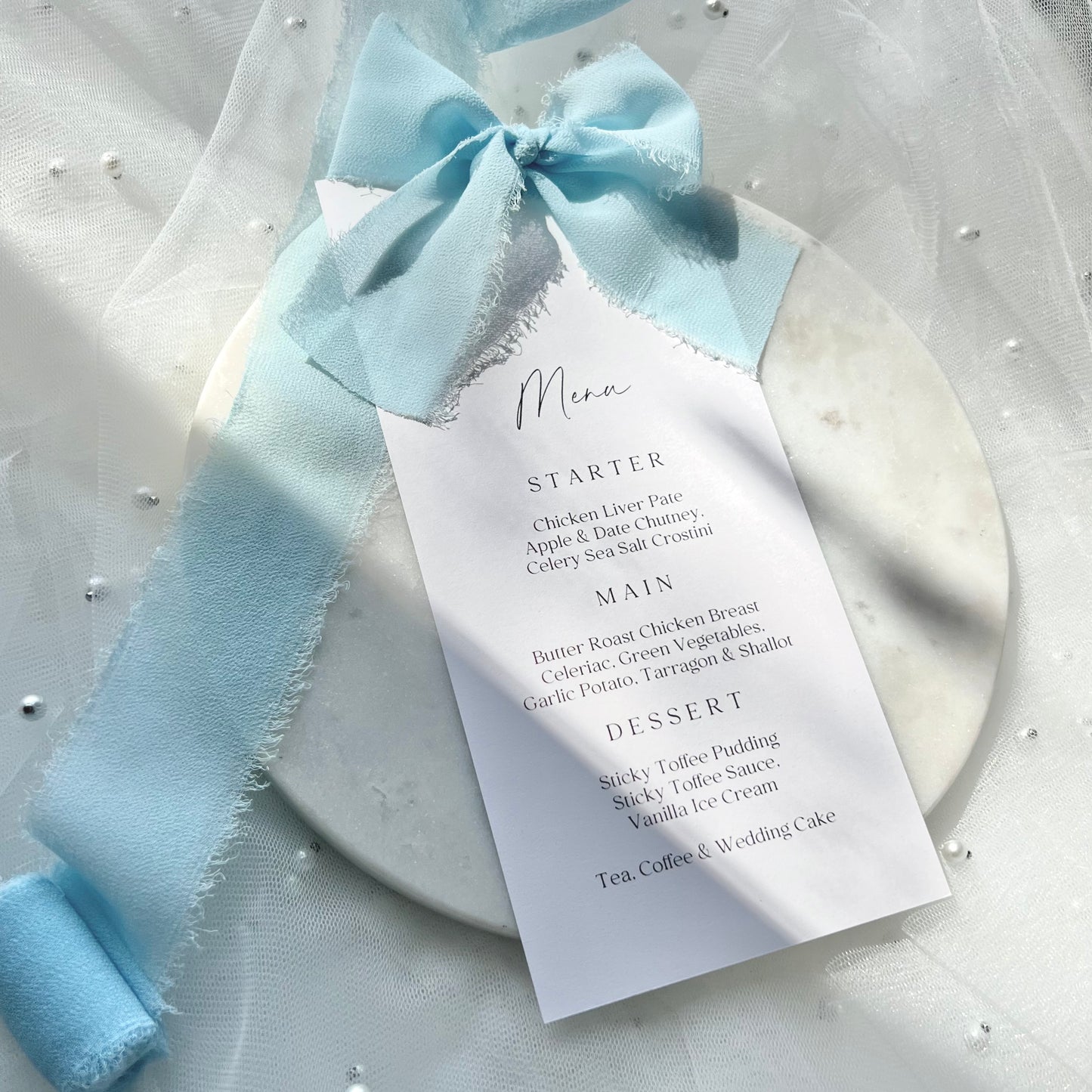 Poppy Menu Card With Blue Bow