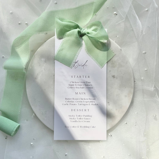 Poppy Menu Place Card With Green Bow
