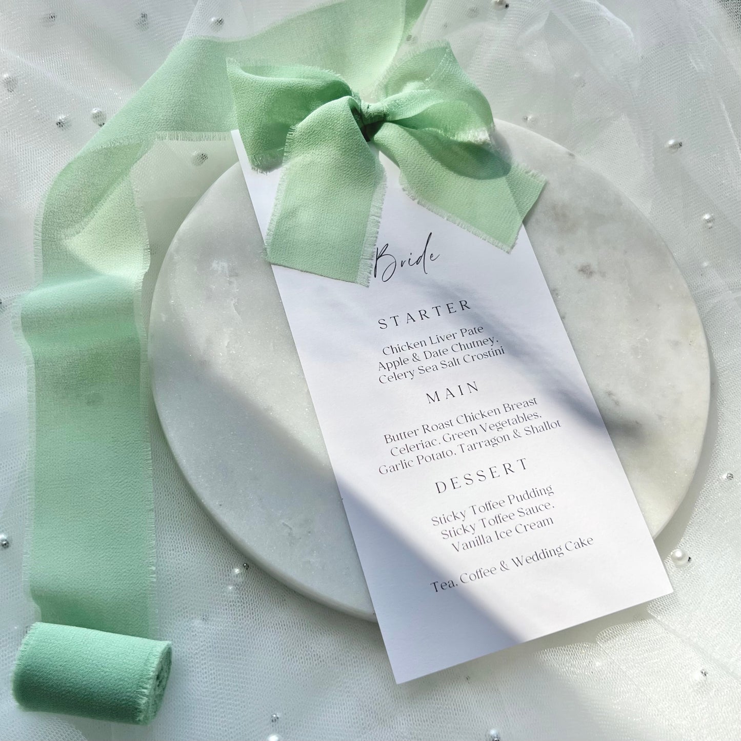Poppy Menu Place Card With Green Bow