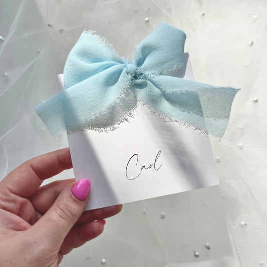 Square Poppy Place Card With Blue Bow