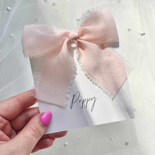 Square Poppy Place Card With Pink Bow