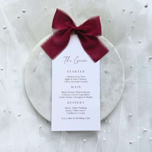 Poppy Menu Place Card With Dark Red Bow