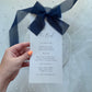 Poppy Menu Place Card With Navy Blue Bow