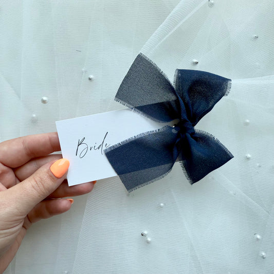 Poppy Place Card With Navy Blue Bow