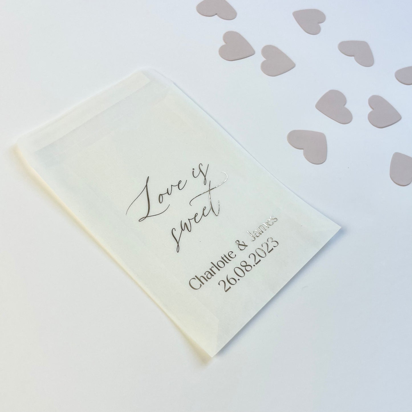 Classic Love Is Sweet Foiled Glassine Bags For Wedding Favours