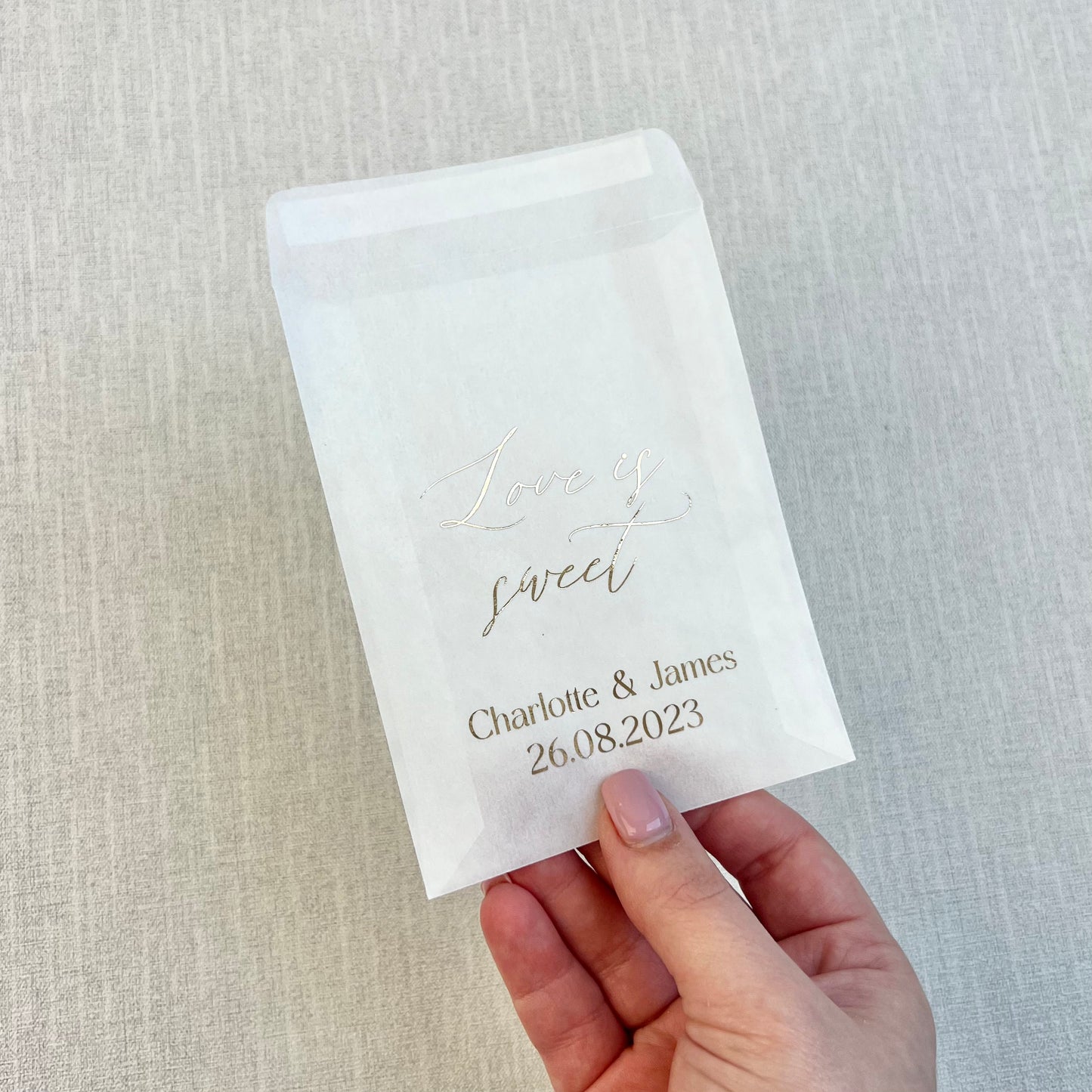 Classic Love Is Sweet Foiled Glassine Bags For Wedding Favours